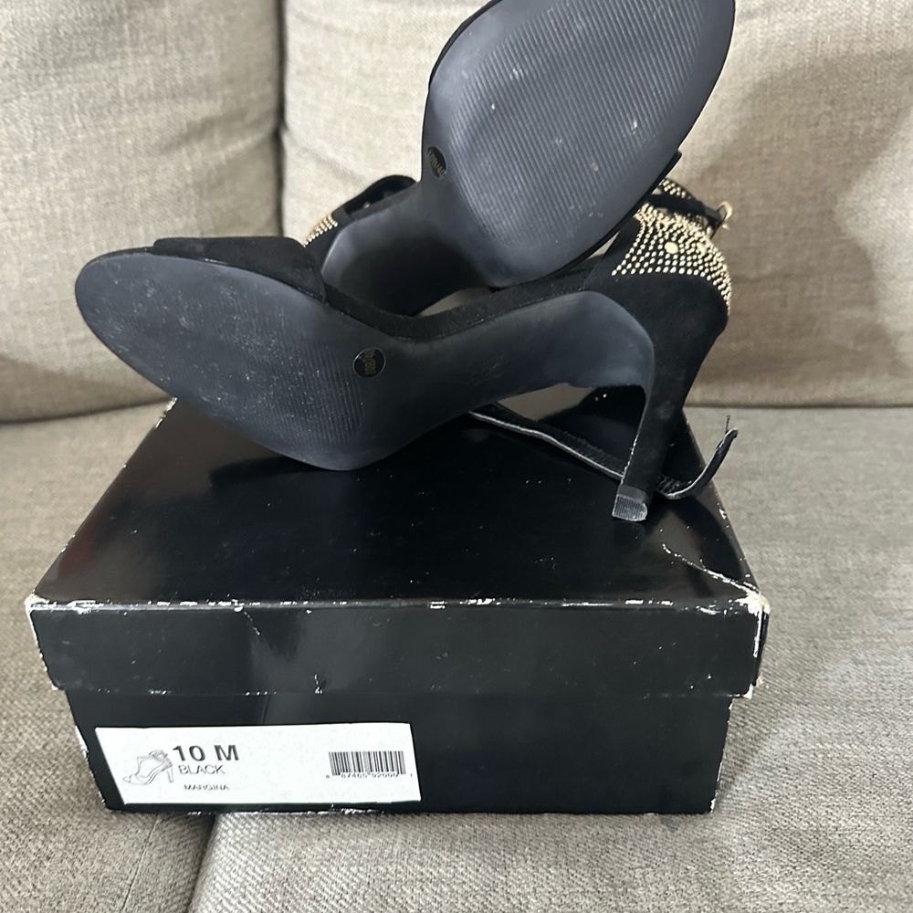MARINA Black Suede Slingback Heels